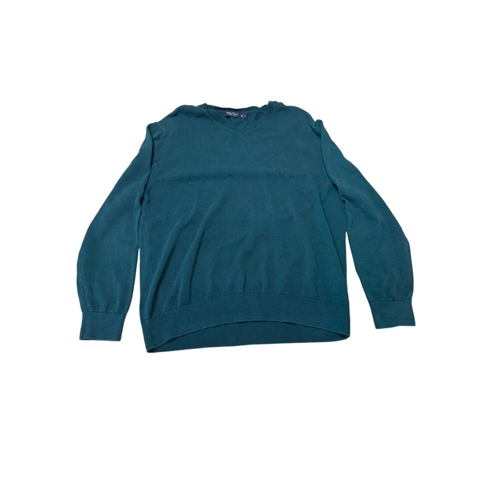 Nautica Men's Green V-Neck 100% Cotton Long Sleeve Sweater Size XL